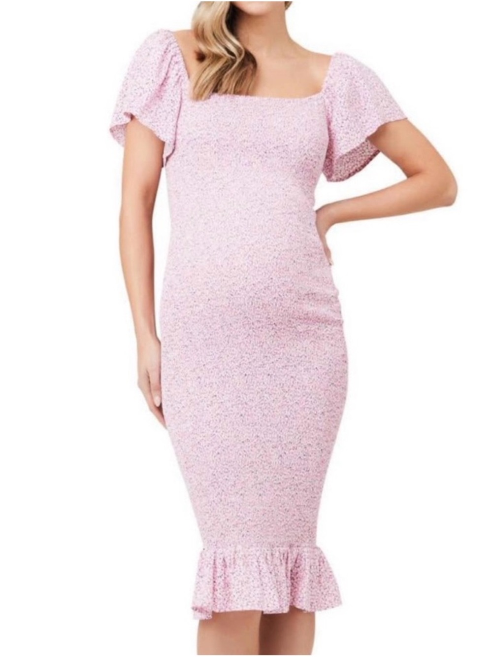 Ripe Pink Multi Floral Ruffle Maternity Dress